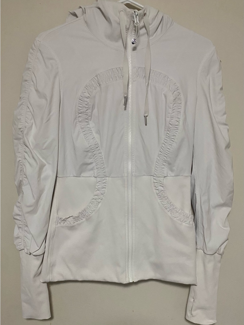 lululemon athletica White Ruched Hooded Zip Jacket
